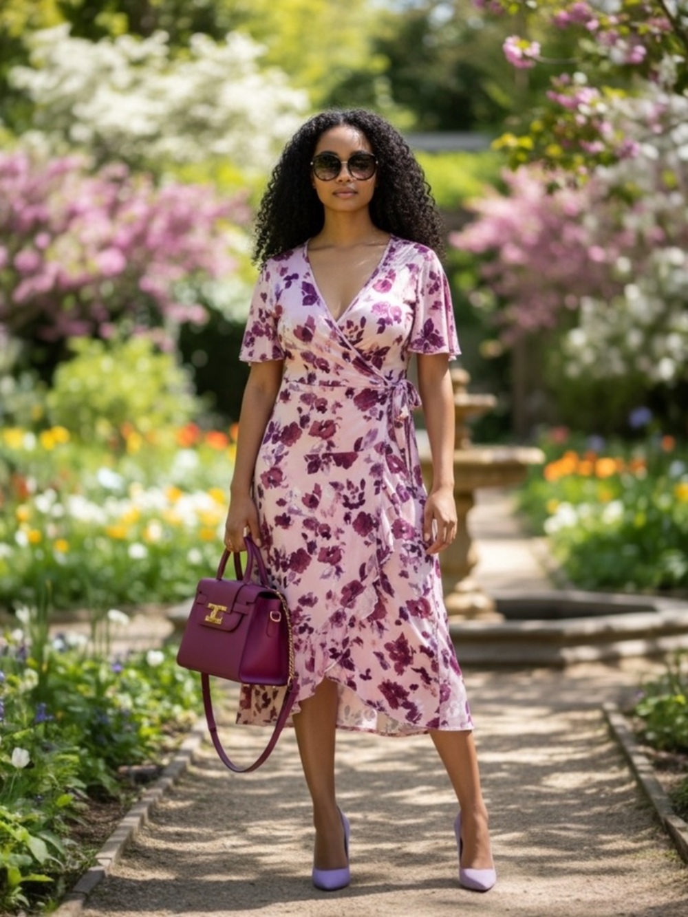JUICY COUTURE JUNGLE PINK PURPLE FLORAL FAUX WRAP HI LOW DRESS SIZE XXL